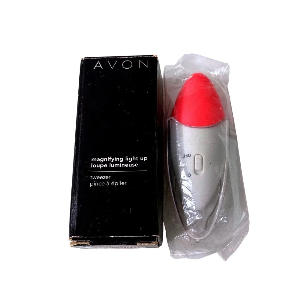 Avon Magnifying Light Up Loupe Lumineuse Tweezer Silver Red F3156611 New in Box